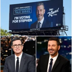 Jimmy Kimmel has put up a billboard endorsing Stephen Colbert for an Emmy, but the “we’re all in this together” statement was part of his joke