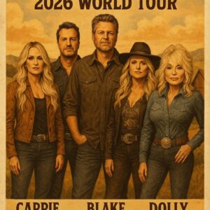 Country music icons Carrie Underwood, Luke Bryan, Blake Shelton, Miranda Lambert, and Dolly Parton have announced the 2026 world tour “ONE LAST RIDE.”