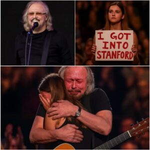 San Francisco’s Chase Center erupted with energy when Barry Gibb suddenly paused mid-song, his eyes landing on a weathered sign that changed everything: “I got into Stanford. You said we’d sing together.”