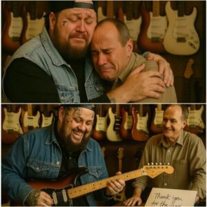 Jelly Roll stopped by an old guitar shop in Tennessee—the very place where he bought his first guitar. He carefully took down a Stratocaster from the shelf bmiheoquay
