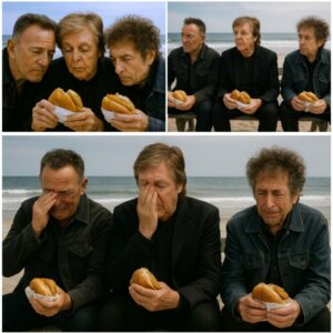 On a tranquil afternoon in Asbury Park, Bruce Springsteen invited Paul McCartney and Bob Dylan to join him on an old weathered bench overlooking the restless sea