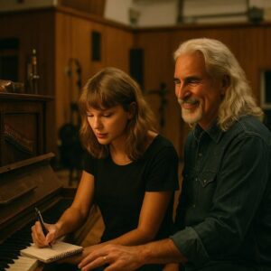 ✨ Taylor Swift appears with a mint green suitcase marked “T.S.” and announces: “This is my brand new album, The Life of a Showgirl.” ws