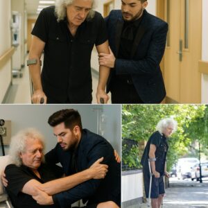 It was not on a stage filled with lights and roaring fans, but in the quiet, sterile corridors of a hospital where Adam Lambert was unexpectedly spotted, gently supporting Brian May as the legendary Queen guitarist struggled nh