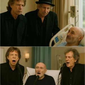 Mick Jagger, the eternal Rolling Stones frontman, walking through the quiet halls of a London hospital alongside Keith Richards, his lifelong partner in rock and rebellion, to visit their longtime friend Phil Collins, who has been quietly battling worsening health_TD
