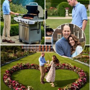 Prince William and Duchess Kate held an outdoor BBQ party in the garden of the British royal castle. Then they danced together in an area with flowers arranged in the shape of a heart.