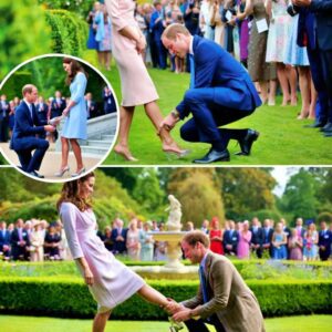 ROYAL FAIRYTALE MOMENT STUNS THE PALACE! At a glittering garden party, the unthinkable happened — Kate Middleton’s elegant heel slipped off