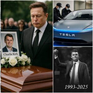 “In a tearful whisper at Charlie Kirk’s funeral, Elon Musk vowed: “I’ll give away five brand-new 2026 Tesla Model 2s to carry him to heaven.” What Musk did moments later left the chapel in stunned silence — a gesture so powerful, mourners could barely hold back tears…