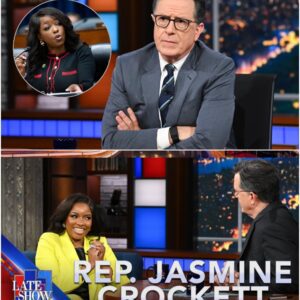 The second Stephen Colbert and Jasmine Crockett hit the stage, CBS executives froze—and late-night TV was officially in chaos. Cameras rolled, whispers of secret deals and political firestorms filled the air. “WE’RE NOT HERE TO PLAY IT SAFE!”
