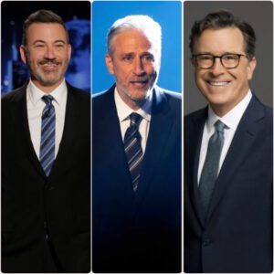 Jon Stewart, Stephen Colbert, and Jimmy Kimmel share the stage for the first time — backstage tension and secret twists promise a historic late-night showdown.