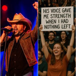 In the middle of his sold-out show in Las Vegas, with more than 10,000 fans hanging onto every note, Jason Aldean suddenly caught sight of a handwritten sign lifted high above the crowd. It read: “Your voice gave me strength when I had none.”