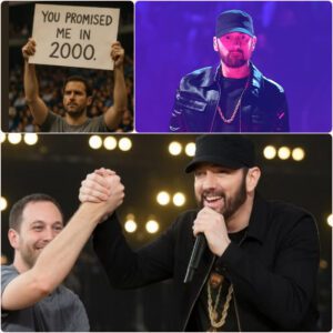 "He paused in the middle of his set, his gaze fixed on a simple cardboard sign: 'You promised me in 2000.'