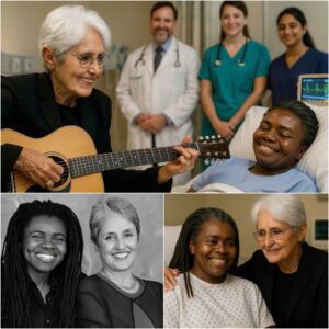 This afternoon, the quiet halls of a San Francisco hospital fell still as Joan Baez arrived — carrying with her the calm grace and soulful presence that have defined her for over six decades...