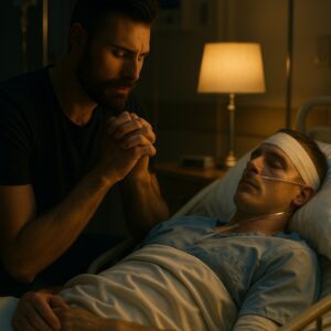 In the quiet light of a hospital room, RYLAN CLARK KNELT BESIDE A HERO — CHAD MILLWARD, the brave pilot who once FLEW INTO THE FLAMES TO SAVE MORE THAN FORTY LIVES. TT