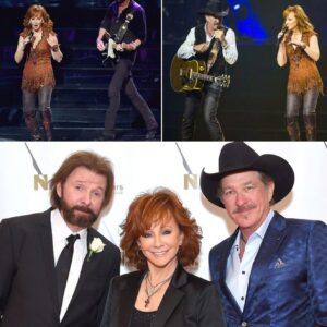The moment Brooks & Dunn invited Reba McEntire to the stage, country music magic was born. Together, they delivered a stunning rendition of “Cowgirls Don’t Cry,” a song already beloved for its strength and tenderness. Ronnie Dunn’s soulful vocals wove perfectly with Reba’s unmistakable voice, adding a layer of raw emotion that turned the ballad into a tear-stained anthem.