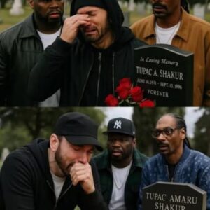 Eminem knelt at Tupac’s grave, tears carving trails down his face, confessing the dream the late legend had entrusted to him💥Krixi