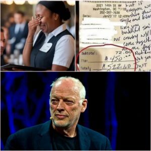 💔 Waitress Sees David Gilmour’s Bill, Reads the Note, and Bursts into Tears — “He Reminded Me That Kindness Still Exists.”