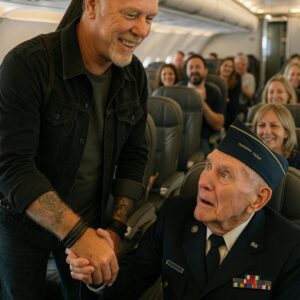 Hetfield's Headbang of Honor: James Hetfield Trades First-Class for a Veteran's Valor at 35,000 Feet – A Mid-Air Mosh of Metal Respect. ws