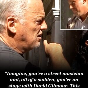 David Gilmour invites a busker playing a glass harp to play with him in St Mark’s Square, Venice