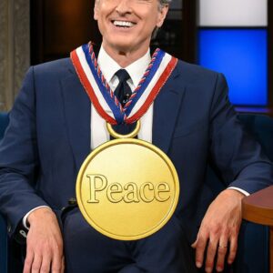 Gavin Newsom went on Stephen Colbert to announce he's won the first ever intergalactic 'Most Peaceful Person in the History of the Earth' 'Peace Prize'. Tuesday night he'll be on Jimmy Kimmel!
