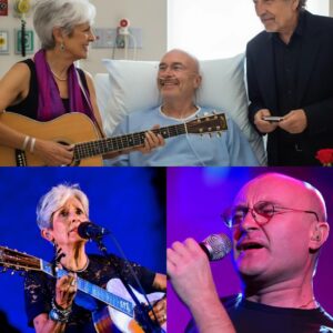 Sources describe the surreal moment: Joan Baez and Bob Dylan quietly walked into Phil Collins' room in London, a rare intimate meeting that sent shivers down the spines of those who witnessed it, as if history had converged...